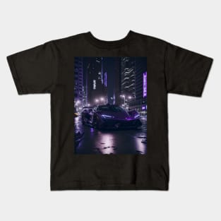 Chicago Night Ride Purple Sports Car Kids T-Shirt